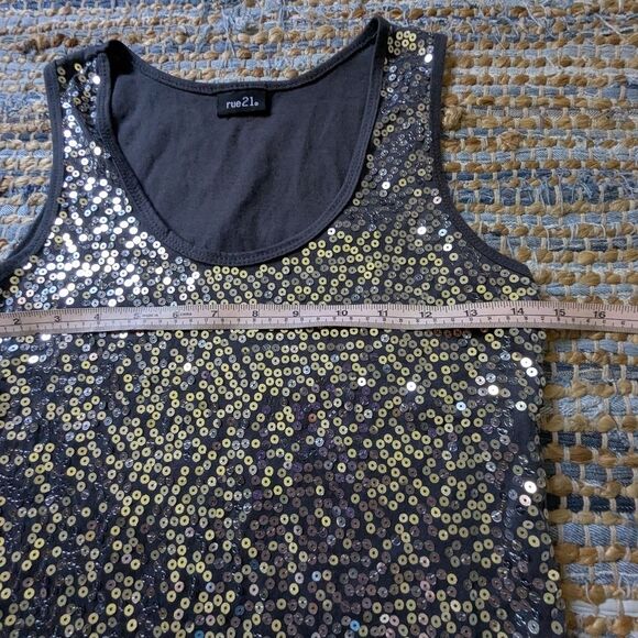 Rue21 Sequin Tank Top Black Gold Sparkle S Clubwear Party Top Stretch Bling Y2K - Picture 4 of 6